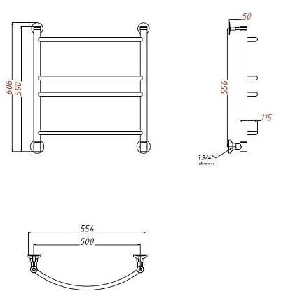 Полотенцесушитель водяной Aquanet Romeo(г2) 50x60 см