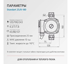 Циркуляционный насос PROFLINE standart 25/8-180 (гайки, б/кабеля) УТ-00047622
