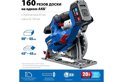 Бесщеточная циркулярная пила Зубр Профессионал 20В CPB-190-41