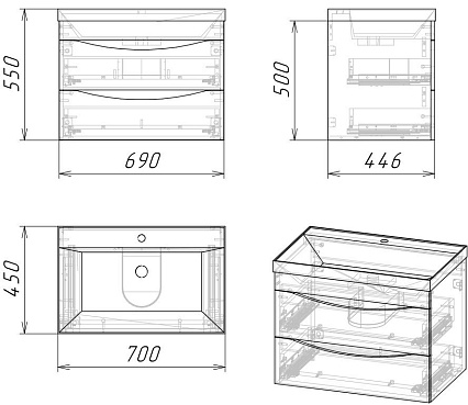 Мебель для ванной Grossman Талис 70 см, бетон пайн/белый глянец