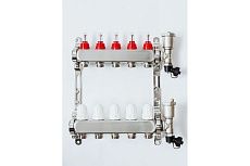 Коллекторная группа с расходомерами Grosseto 1&quot;x3/4&quot; 5 выходов, нержавеющая сталь, 10 бар 2042992