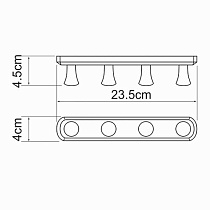 Крючок WasserKRAFT K-1074BLACK, планка 4 крючка, черный матовый