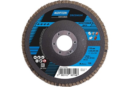 Круг лепестковый конический 115 мм, Р120, цирконий NORTON 78072749685
