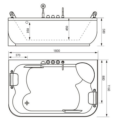 Акриловая ванна Gemy G9085 B 180x116 с г/м, правая