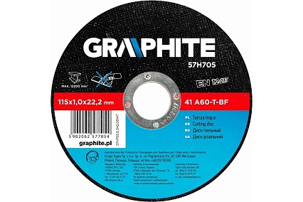 Диск отрезной по металлу 41 A60-T-BF (115x1x22.2 мм) Graphite 57H705