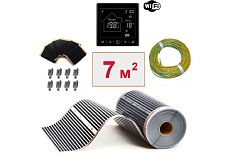 Плёночный электрический тёплый пол ТеплоСофт 7м.кв. с умным черным wi-fi терморегулятором плёнка 7м.кв./М2/черный