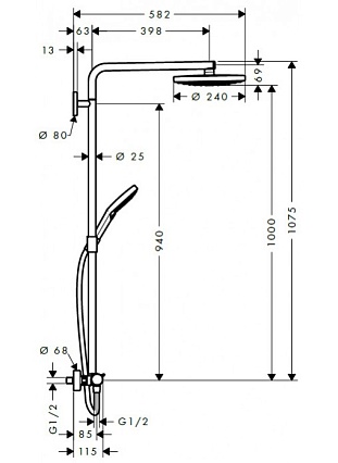 Душевая стойка Hansgrohe Raindance Select S 240 27129000 термостат