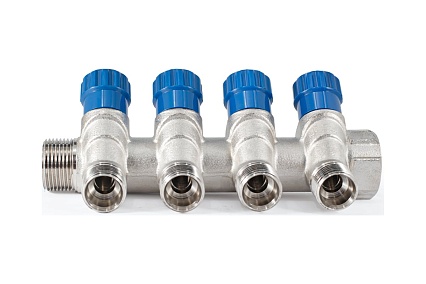 Коллектор с регулировочными вентилями PROFACTOR в/н 3/4" х 4 вых 1/2"нар PF MV 268.4