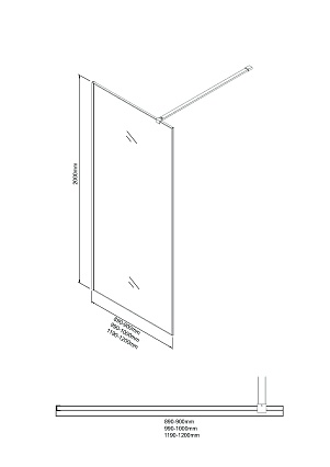 Душевая перегородка Niagara Nova NG-781-90BLACK 90x200 эффект битого стекла, профиль черный матовый