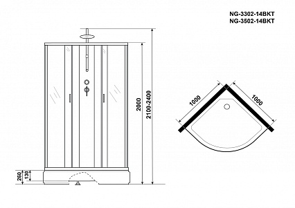 Душевая кабина Niagara NG 3502-14BKT 100x100 стекло тонированное, без крыши, тропический душ