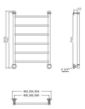 Полотенцесушитель водяной Aquanet Mauro 50x80 см бронза