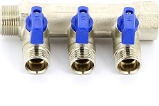 Коллектор Tiemme НВ, 3/4&quot;, 3х1/2&quot;х16, Н 36 мм, никелированный, с кранами 1820003