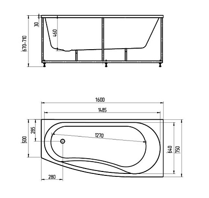 Акриловая ванна Aquatek Пандора 160х75 L/R, без гидромассажа