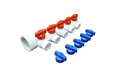 Коллектор Valfex PPR с отсечными красными кранами и воздух-ком 40x20 5 выходов (30/1) БЕЛЫЙ К 111134005R