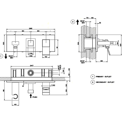 Внутренняя часть смесителя для ванны Gessi Eleganza 44639 2 выхода