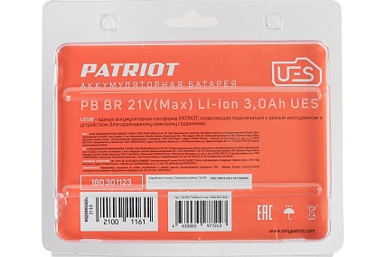 Батарея аккумуляторная PB BR 21V(Max) Li-ion UES 3.0 Ah, тонкая зарядка Patriot 180301123