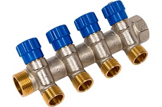 Коллектор с вентильными кранами Imperial 3/4-1/2-4вых. никелированный (Италия) (35мм) 851.04