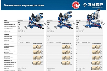 Торцовочная пила с протяжкой Зубр Профессионал ППТ-216-П