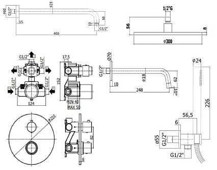 Душевой набор Paffoni Light KITLIQ019CR046KING душ 30 см, излив 24.5 см, с термостатом, хром