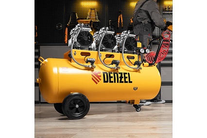 Безмаслянный малошумный компрессор Denzel DLS 1800/100,1800 Вт, 3x600, 100 л, 345 л/мин 58028