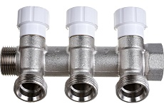 Коллектор НВ 3/4 3х3/4EK Н 40мм никелированный с вентилями Uni-Fitt 402N3330