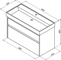 Тумба с раковиной Aquanet Nova Lite 100 см, 2 ящика дуб рошелье