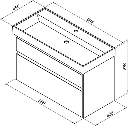 Тумба с раковиной Aquanet Nova Lite 100 см, 2 ящика дуб рошелье