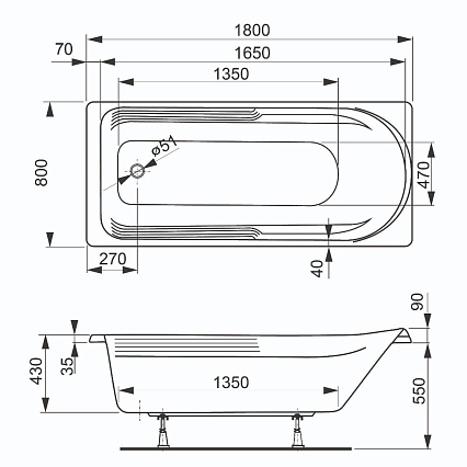 Акриловая ванна VagnerPlast Hera 180x80 см