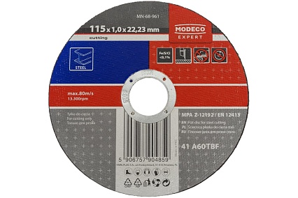Диск для резки металла 115x1.0x22.23 мм, плоский MODECO MN-68-961