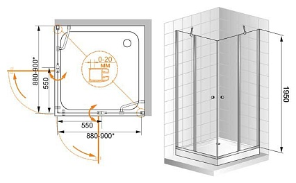 Душевой уголок Cezares ELENA-W-A-22-120-C-Cr 120x120 прозрачный, квадратный