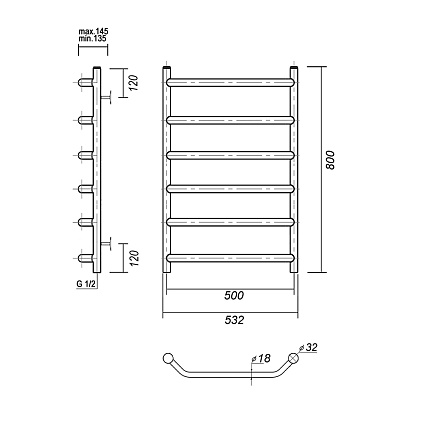 Полотенцесушитель водяной Domoterm Лаура П6 500x800, хром