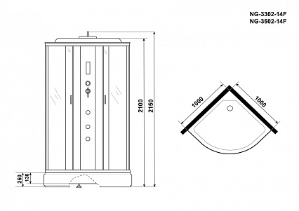 Душевая кабина Niagara NG 3502-14F 100x100 стекло тонированное, пульт управления, гидромассаж