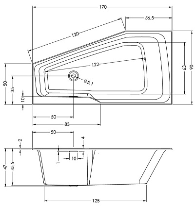 Акриловая ванна Riho Rethink Space PULG&PLAY 170x90 R