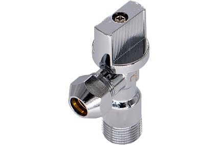 Шаровой угловой кран для воды СТМ 1/2"х3/8", ш/ш, с цангой и отражателем бабочка, хром CACR1238