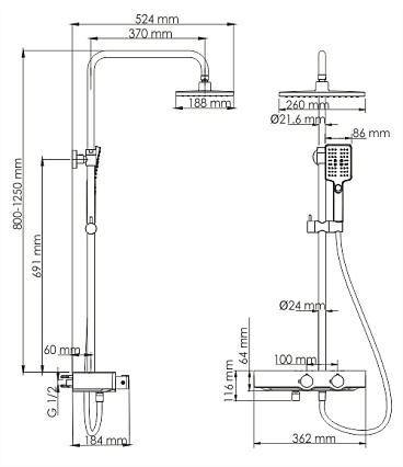 Душевая стойка WasserKRAFT A11401 Thermo черный матовый