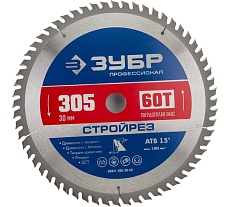 Диск пильный по строительной древесине Зубр Стройрез Профессионал 305х30 мм, 60Т 36931-305-30-60