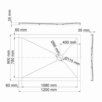 Поддон для душа WasserKRAFT Aller 10T07 120x90, слоновая кость