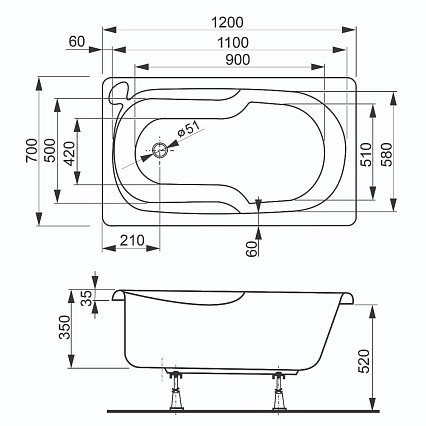 Акриловая ванна VagnerPlast Nike 120x70