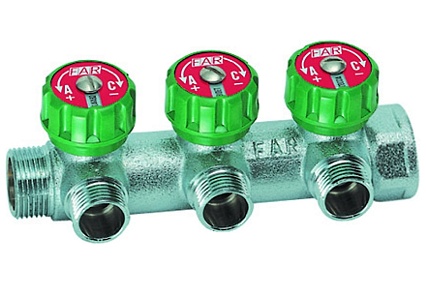 Регулирующий коллектор FAR 1" (ВР-НР) с 3 отв. 1/2" НР, плск. упл. (заглушка для коллектора FK 4150 1 в комплекте) FK 3822 112TP41