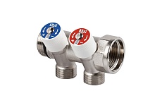 Распределительный коллектор со встроенными клапанами SR Rubinetterie 3/4"х1/2", на 2 выхода 0054-2000N200
