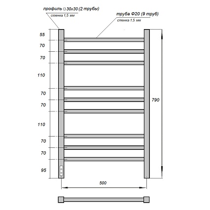 Полотенцесушитель электрический Point Веста PN70758W П9 50x80 диммер слева, белый