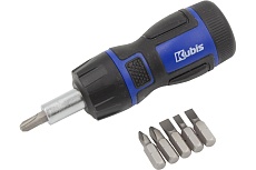 Отвертка с трещоткой KUBIS 6 насадок, SL4, 5, 6 мм, PH1, 2, 3, CrV6150, HRC 51-54 02-08-0207