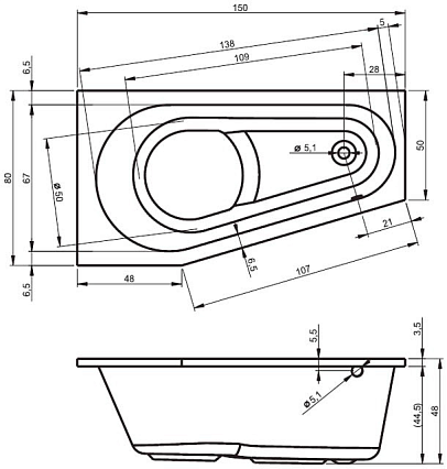 Акриловая ванна Riho Delta 150x80 L/R