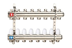 Коллектор регулируемый с запорными клапанами Gappo из латуни - 2 загрушки - 2 кронштейна 8-вых. x 1&quot; x 3/4&quot; G427.8