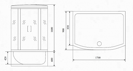 Душевая кабина Timo Lux T-7770 170x88, с г/м, прозрачные стекла, хром