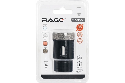 Коронка алмазная по керамике 35 мм М14 для УШМ RAGE by VIRA 559522