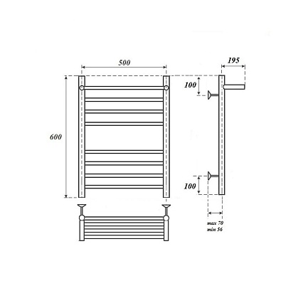 Полотенцесушитель водяной Point PN10156SP П7 50x60, с полкой, хром