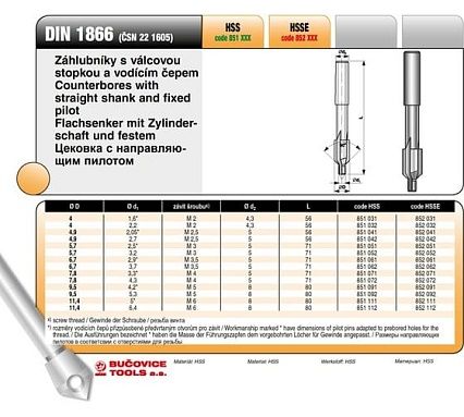 Цековка (3.7/6.7х71 мм; 90 гр.; М3.5; HSS) Bucovice Tools 851062