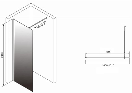 Душевая перегородка Abber Immer Offen AG69101BD 100x200, прозрачное/тонированное