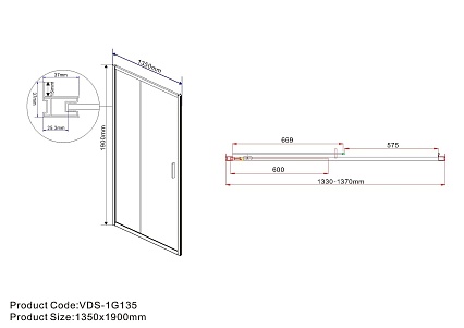 Душевая дверь Vincea Garda VDS-1G135CL 135x190 хром, прозрачная